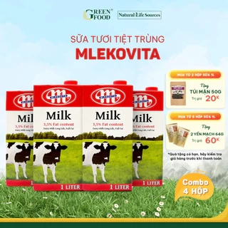 Combo 4 Sữa Tươi Tiệt Trùng Mlekovita Nguyên Kem 1L - Béo Cao 3.5%, Không Đường, Nhập Khẩu từ Ba Lan