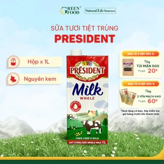 Sữa Tươi Tiệt Trùng President Nguyên Kem Không Đường 1L - Độ Béo 3.6% Nhập khẩu Pháp
