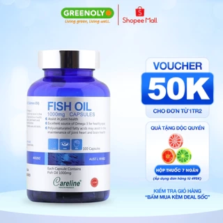 Viên Uống Dầu Cá CareLine Bổ Sung Dầu Cá Tự Nhiên, DHA, Cải Thiện Trí Nhớ, Sáng Mắt Fish Oil 1000mg 100 Viên