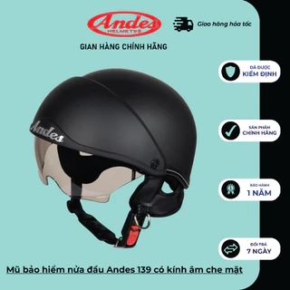 Mũ bảo Hiểm nửa đầu  ANDES 139 hàng chính hãng có kính ẩn - Tháo Được Lót/Giấu Kính- nhiều màu