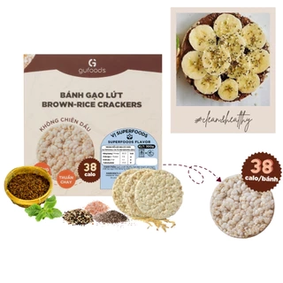 Bánh gạo lứt GUfoods (Hộp 300g = 32 bánh) - Không chiên dầu, Không đường, Eat clean, Thực dưỡng, Ăn vặt healthy, Tập gym