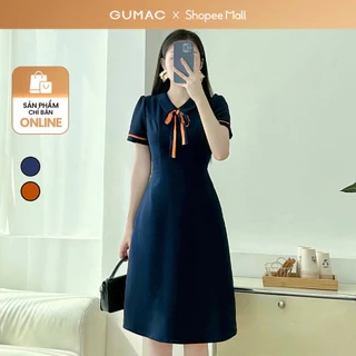 Đầm A nẹp tay phối nơ cổ thanh lịch thiết kế công sở đi chơi dạo phố thời trang GUMAC LDE0614