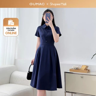 Đầm nữ A xòe xếp ly thiết kế kiểu sơ mi lá sen nẹp nút giả đính nút có túi thời trang GUMAC LDF0323