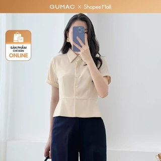 Áo sơ mi nữ dáng lửng ôm eo tay ngắn lai lật chéo ý dày dặn thoáng mát thời trang GUMAC LAF0518
