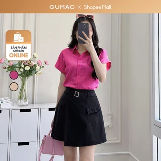 Áo sơ mi nữ kiểu tay liền vải lụa xốp màu hồng, be dáng suông lai lật thời trang GUMAC LAE1032