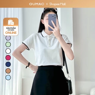 Áo thun polo nữ màu hồng - tím thời trang GUMAC có cổ đẹp thiết kế trơn cơ bản thoáng khí PLE03028