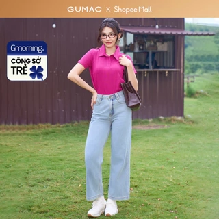 Quần jeans nữ ống suông thêu R xanh nhạt trẻ trung tôn dáng thời trang Gmorning - GUMAC YQJE12087