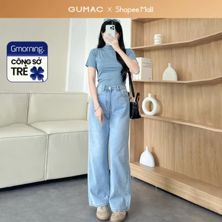 Quần jeans suông nữ denim thêu Gmor xanh nhạt tôn dáng thời trang Gmorning - GUMAC YQJE10080