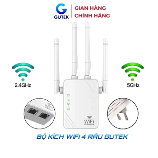 Bộ kích sóng wifi 4 râu Gutek KS1 tốc độ 300mbps 1200mbps phát xuyên tường kết nối xa sóng mạnh