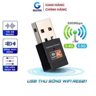 USB thu sóng wifi Gutek RE601 600mbps tần số 2.4G 5G cho máy tính pc laptop tốc độ nhanh