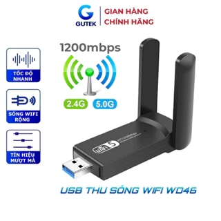 USB thu sóng wifi Gutek WD46 1200mbps 2 râu nâng WiFi lên 5G cho máy tính pc laptop tần số 2.4G 5G