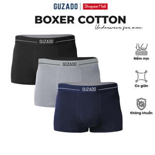 Combo 3 Quần Lót Boxer Nam Guzado Cotton Compact Dáng Trunk Co Giãn Thoáng Khí Vượt Trội CB3GBX