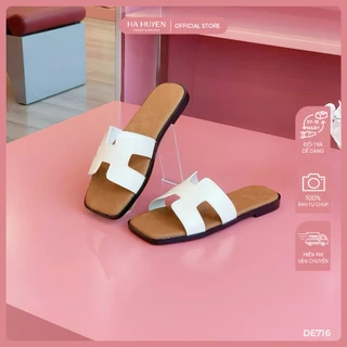 Dép bệt nữ, dép nữ HÀ HUYỀN da lì quai da lòng nâu - DE716
