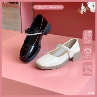 Giày Loafer nữ HÀ HUYỀN bóng 1 quai đá 1 quai tròn gót vuông 4cm - LF160