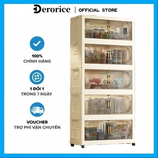 Tủ nhựa trong suốt 5 tầng, gấp gọn, sức chứa lớn, chất liệu PP, bánh xe vạn năng di chuyển linh hoạt