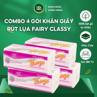 Combo 4 Gói Khăn Giấy Rút Lụa Fairy Classy Cao Cấp 100% Gỗ Tự Nhiên An Toàn Siêu Mềm Mại Thấm Hút Nhanh 280 Tờ
