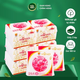 Combo 8 Gói Khăn Giấy Ăn Napkin Hanoi Silk Khổ 220 x 220mm 2 Lớp Mềm Mịn Cao Cấp Tiện Lợi 100 Tờ