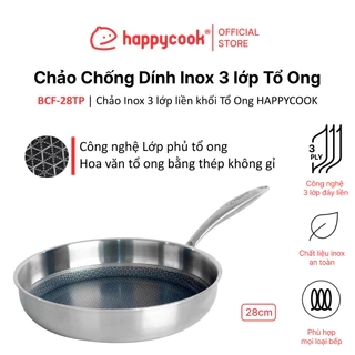 Chảo Chống Dính Inox 3 lớp liền khối Tổ Ong 28cm HAPPYCOOK, BCF-28TP
