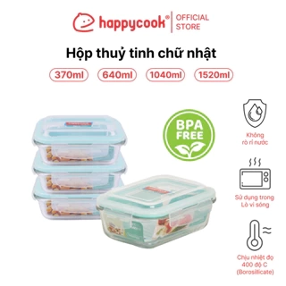 Hộp thuỷ tinh chữ nhật 370ml, 640ml, 1040ml, 1520ml, HAPPYCOOK
