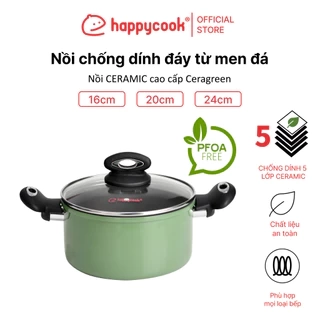 Nồi nhôm cao cấp chống dính đáy từ men đá Ceragreen 16cm, 20cm, 24cm, HAPPYCOOK