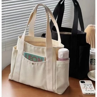 Túi tote túi vải canvas HARAS có ngăn phụ túi đeo vai đi học đi chơi thời trang Hàn Quốc đựng vừa khổ A4 laptop
