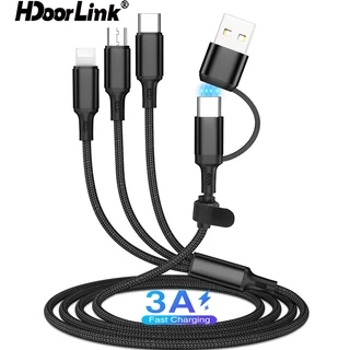 Dây cáp sạc nhanh HDOORLINK 5 trong 1 3A USB A / C sang điện thoại Type-C / Micro USB / nhẹ thích hợp cho IOS Android