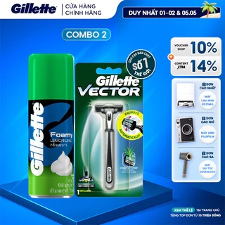 Combo Dao Cạo Râu GILLETTE Vector 1UP Hộp 1 Cán 1 Lưỡi Và Bọt Cạo Râu Gillette Hương Chanh Chai 175g