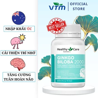 Viên uống bổ não Healthy Care Ginkgo Biloba tăng cường trí nhớ, giảm đau đầu, lưu thông máu não - lọ 100 viên