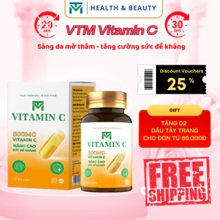 Viên uống VTM Vitamin C bổ sung vitamin C, sáng da, mờ thâm, tăng cường đề kháng - gói 60 viên