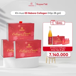 Combo 3 Nước uống bổ sung Collagen Hebora Collagen Enrich Damask Rose Water - Hộp 28 túi