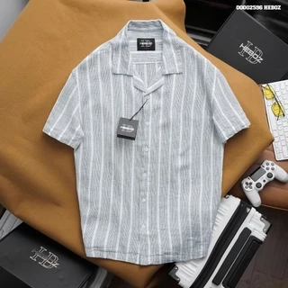 Áo sơ mi pijama linen stripped Heboz 4M, sơ mi sọc ngắn tay form slimfit cao cấp - 00002596