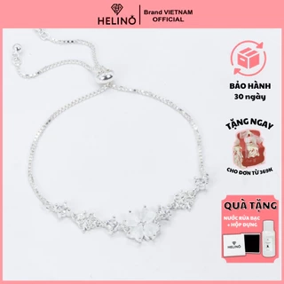 Lắc tay bạc nữ HELINO dây rút Cỏ bốn lá đính đá Moonstone đổi màu cao cấp trang sức lấp lánh V38