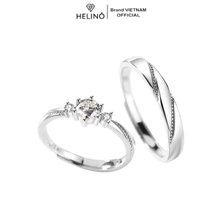 Nhẫn đôi bạc nam nữ S925 HELINO Love at first sight đính đá cao cấp, tự chỉnh size ND01