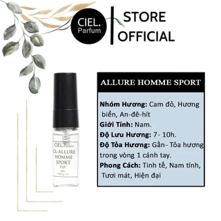 Nước hoa nam cao cấp CL ALLURE HOMME SPORT Edt chính hãng CIEL Parfum 12ml phong cách Tinh tế, Nam tính, Hiện đại