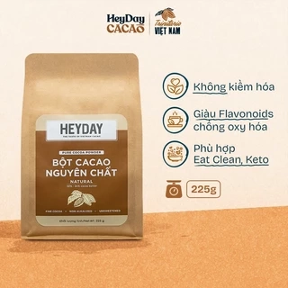 Bột cacao nguyên chất Việt Nam Heyday - Dòng Natural thuần tự nhiên, không kiềm hoá - Túi giấy 225g