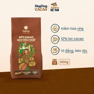 Túi 200g Bột cacao nguyên chất Việt Nam 100% Heyday - Dòng Balanced phổ thông - Vị đắng đậm
