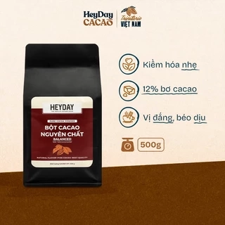 Túi 500g Bột cacao nguyên chất Việt Nam 100% không đường Heyday - Dòng Balanced phổ thông