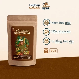 Túi 50g Bột cacao nguyên chất Việt Nam 100% Heyday - Dòng Balanced phổ thông - Mẫu 2024