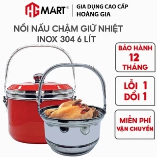 Nồi nấu chậm giữ nhiệt chân không đa năng Inox 304 Hoàng Gia HG Mart 7L dùng cho bếp ga Bảo Hành 12 Tháng