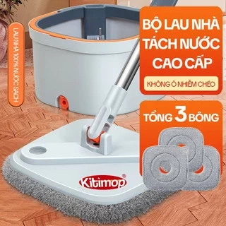 Bộ Cây Lau Nhà Tách Nước Bẩn KITIMOP N08 PRO - Thùng Lau Nhà Tự Vắt Thông Minh, Chổi Lau Nhà 360 Độ, Lau Sàn Làm Sạch