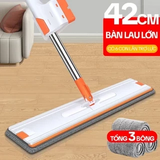 Cây Lau Nhà Tự Vắt KITIMOP WHITE 42CM - Chổi Lau Nhà Tự Vắt Thông Minh Xoay 360 Độ, Lau Sàn Làm Sạch