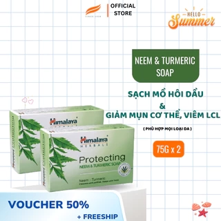 Set 2 xà bông giảm mụn cơ thể từ lá neem Himalaya Neem Turmeric Soap 75gx2