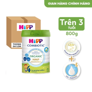 Thùng 4 lon Sữa bột công thức HiPP 3 Organic Combiotic 800g hỗ trợ tiêu hóa và tăng chiều cao (4 lon x 800g)