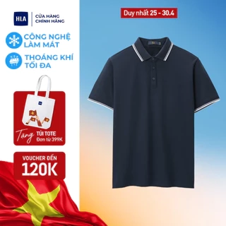 Áo POLO nam HLA màu xanh đen phối viền trắng, form basic chất liệu mềm mại thoải mái