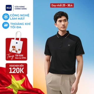Áo POLO nam HLA ngắn tay mềm mịn phối viền thêu logo rồng Dragon pattern neckline solid black POLO Shirt