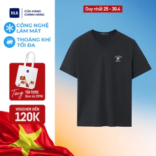 Áo thun nam HLA đen cổ V logo thêu Move Ahead chất liệu mềm mại, thoáng mát
