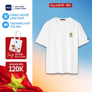 Áo thun nam HLA màu trắng tay ngắn in Tiger Jump vải cotton lạnh mềm mại, thoáng mát