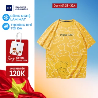 Áo thun nam HLA ngắn tay in họa tiết gấu dễ thương Cute bear vải cotton lạnh mềm mại, thoáng mát