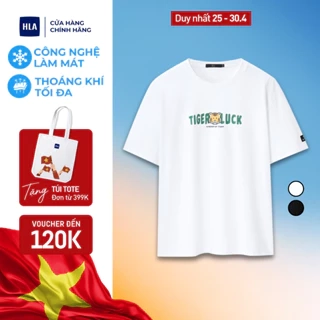 Áo thun nam HLA tay ngắn in hoạ tiết Tiger Luck vải cotton lạnh mềm mại, thoáng mát màu trắng/đen