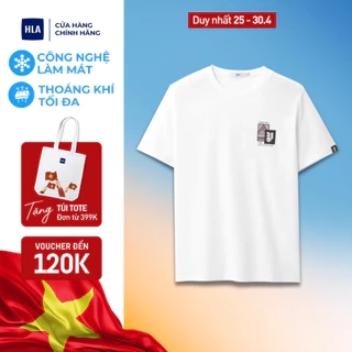 Áo thun nam HLA tay ngắn màu trắng logo thêu hoạ tiết chất liệu mát lạnh thoáng mát